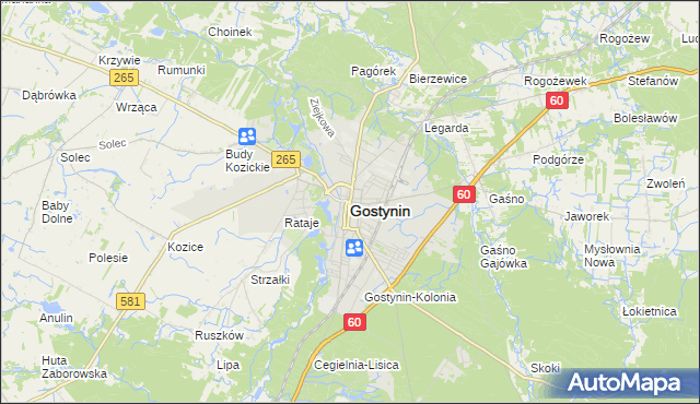 mapa Gostynin, Gostynin na mapie Targeo