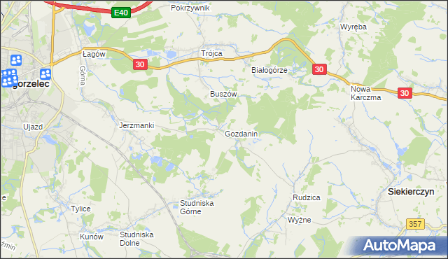 mapa Gozdanin gmina Zgorzelec, Gozdanin gmina Zgorzelec na mapie Targeo