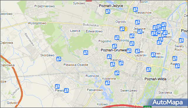 mapa Grunwald gmina Poznań, Grunwald gmina Poznań na mapie Targeo