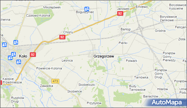 mapa Grzegorzew, Grzegorzew na mapie Targeo