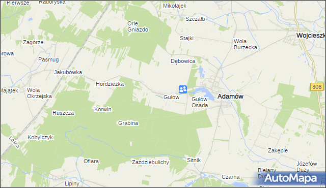 mapa Gułów gmina Adamów, Gułów gmina Adamów na mapie Targeo