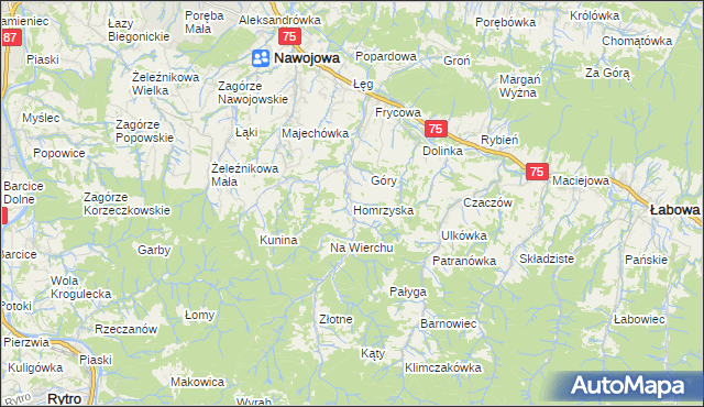 mapa Homrzyska, Homrzyska na mapie Targeo