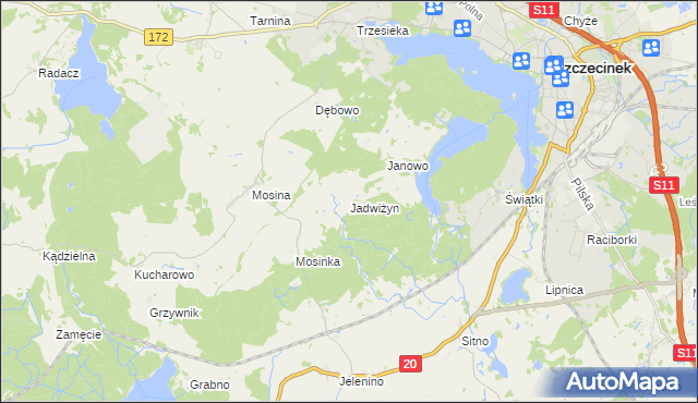 mapa Jadwiżyn gmina Szczecinek, Jadwiżyn gmina Szczecinek na mapie Targeo