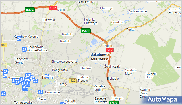 mapa Jakubowice Murowane, Jakubowice Murowane na mapie Targeo