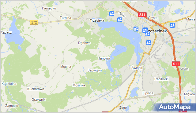 mapa Janowo gmina Szczecinek, Janowo gmina Szczecinek na mapie Targeo