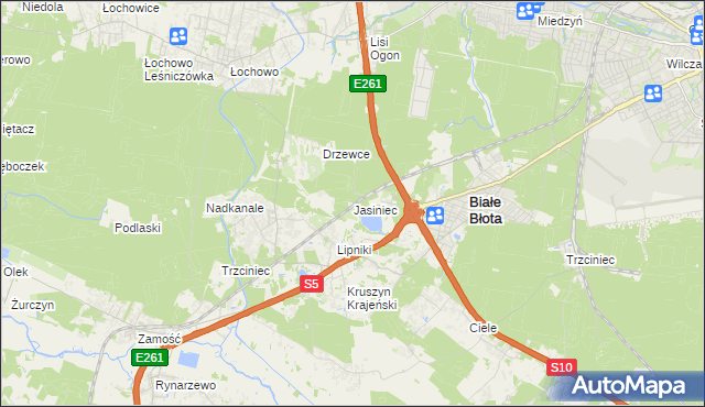 mapa Jasiniec gmina Białe Błota, Jasiniec gmina Białe Błota na mapie Targeo