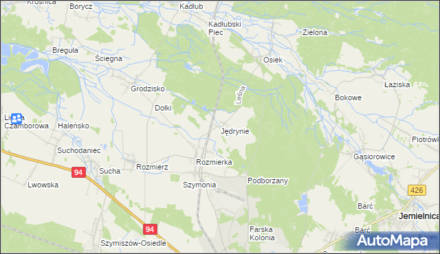 mapa Jędrynie, Jędrynie na mapie Targeo