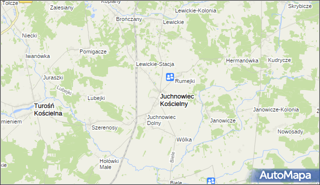 mapa Juchnowiec Kościelny, Juchnowiec Kościelny na mapie Targeo