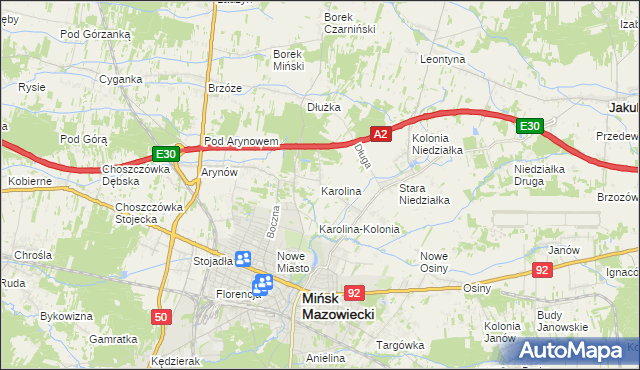 mapa Karolina gmina Mińsk Mazowiecki, Karolina gmina Mińsk Mazowiecki na mapie Targeo