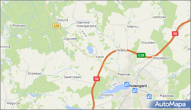 mapa Karsk gmina Nowogard, Karsk gmina Nowogard na mapie Targeo