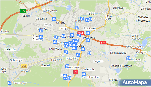 mapa Kielc, Kielce na mapie Targeo