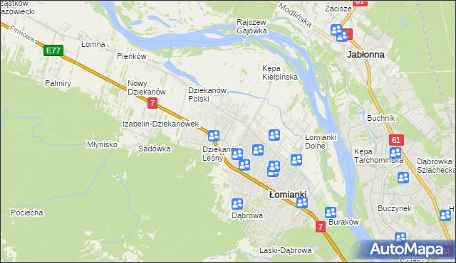 mapa Kiełpin gmina Łomianki, Kiełpin gmina Łomianki na mapie Targeo