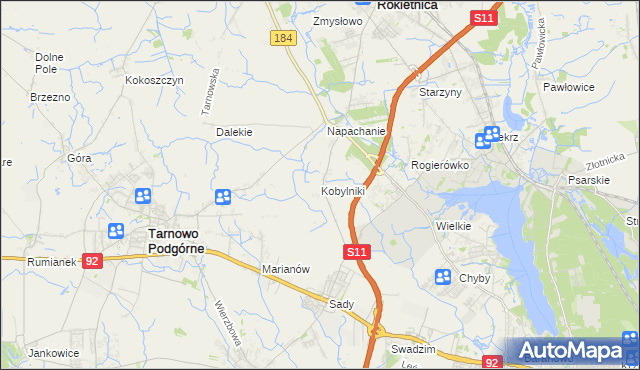 mapa Kobylniki gmina Rokietnica, Kobylniki gmina Rokietnica na mapie Targeo