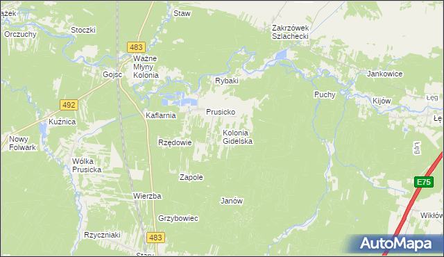 mapa Kolonia Gidelska, Kolonia Gidelska na mapie Targeo