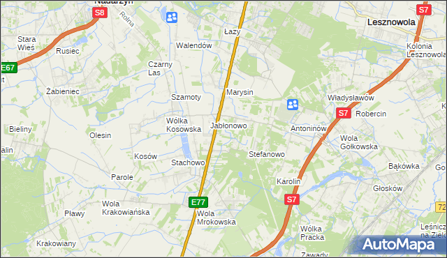 mapa Kolonia Warszawska gmina Lesznowola, Kolonia Warszawska gmina Lesznowola na mapie Targeo