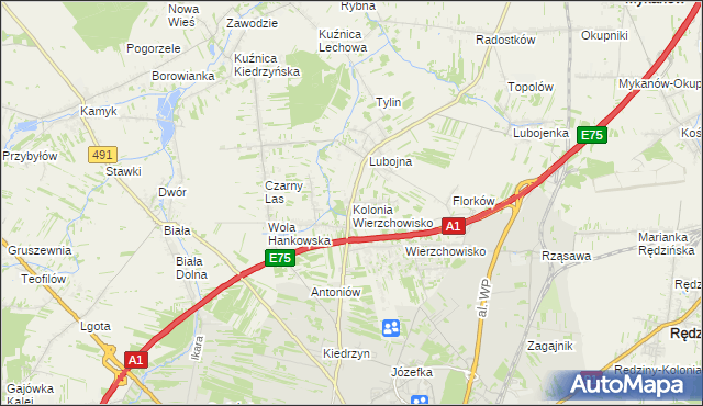 mapa Kolonia Wierzchowisko gmina Mykanów, Kolonia Wierzchowisko gmina Mykanów na mapie Targeo