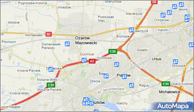 mapa Konotopa gmina Ożarów Mazowiecki, Konotopa gmina Ożarów Mazowiecki na mapie Targeo