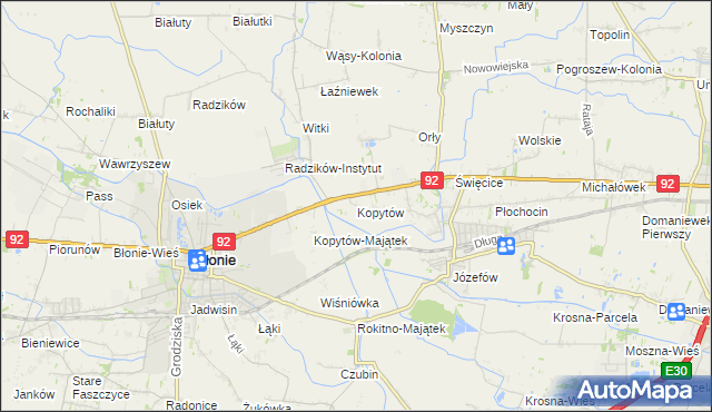mapa Kopytów gmina Błonie, Kopytów gmina Błonie na mapie Targeo