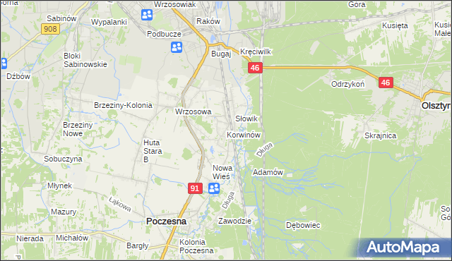 mapa Korwinów, Korwinów na mapie Targeo