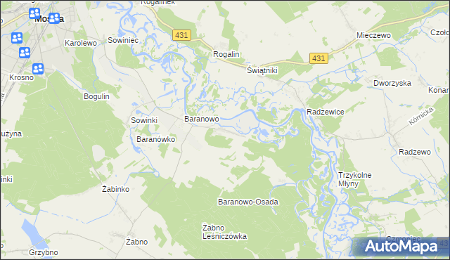 mapa Krajkowo gmina Mosina, Krajkowo gmina Mosina na mapie Targeo