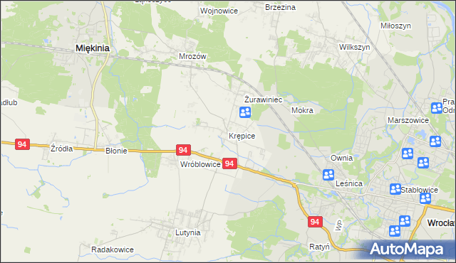 mapa Krępice gmina Miękinia, Krępice gmina Miękinia na mapie Targeo