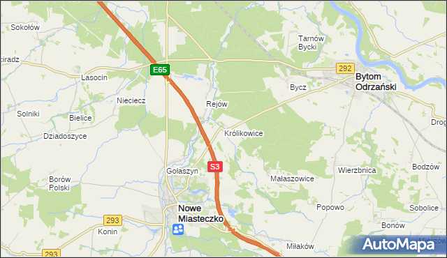 mapa Królikowice gmina Bytom Odrzański, Królikowice gmina Bytom Odrzański na mapie Targeo