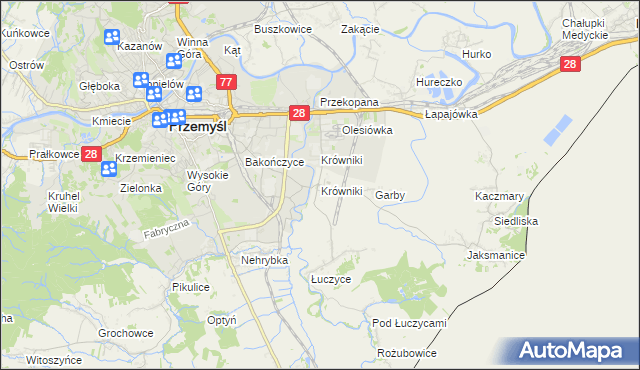 mapa Krówniki gmina Przemyśl, Krówniki gmina Przemyśl na mapie Targeo