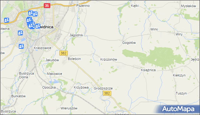 mapa Krzczonów gmina Świdnica, Krzczonów gmina Świdnica na mapie Targeo