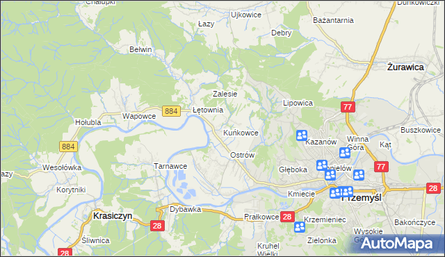 mapa Kuńkowce, Kuńkowce na mapie Targeo