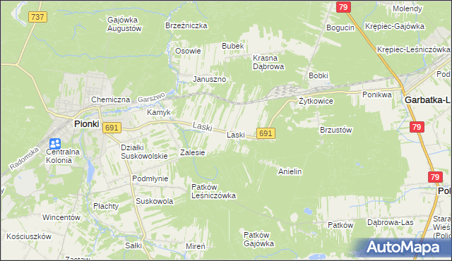 mapa Laski gmina Pionki, Laski gmina Pionki na mapie Targeo