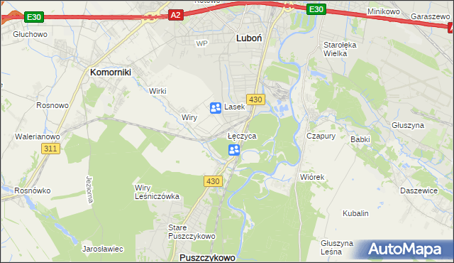 mapa Łęczyca gmina Komorniki, Łęczyca gmina Komorniki na mapie Targeo