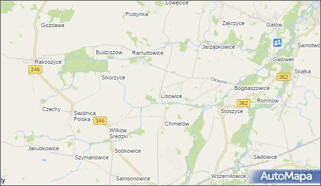 mapa Lisowice gmina Kostomłoty, Lisowice gmina Kostomłoty na mapie Targeo