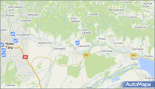 mapa Łopuszna, Łopuszna na mapie Targeo