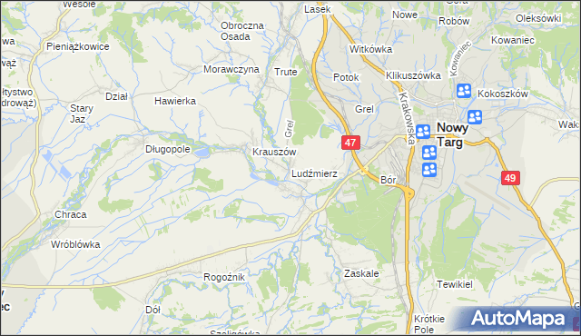 mapa Ludźmierz, Ludźmierz na mapie Targeo