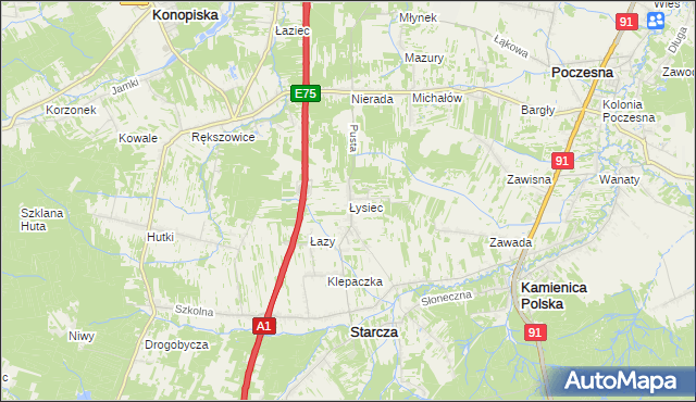 mapa Łysiec, Łysiec na mapie Targeo