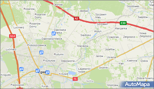 mapa Maciejów gmina Zgierz, Maciejów gmina Zgierz na mapie Targeo