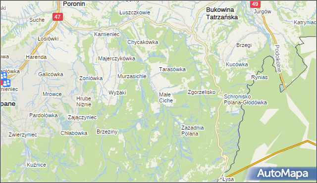 mapa Małe Ciche, Małe Ciche na mapie Targeo