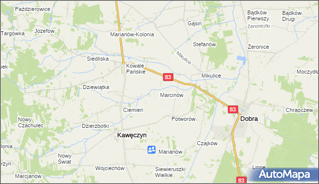 mapa Marcinów gmina Kawęczyn, Marcinów gmina Kawęczyn na mapie Targeo