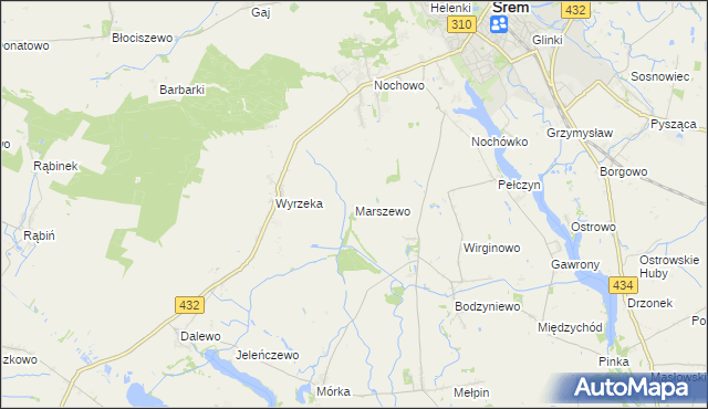 mapa Marszewo gmina Śrem, Marszewo gmina Śrem na mapie Targeo