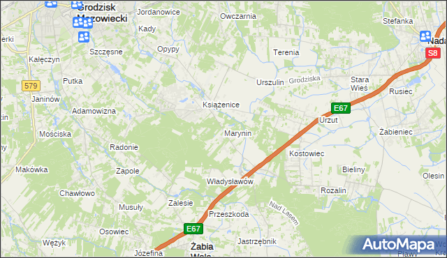 mapa Marynin gmina Grodzisk Mazowiecki, Marynin gmina Grodzisk Mazowiecki na mapie Targeo