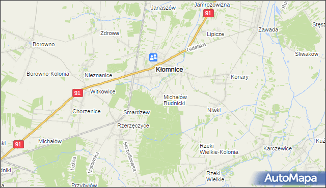 mapa Michałów gmina Kłomnice, Michałów gmina Kłomnice na mapie Targeo