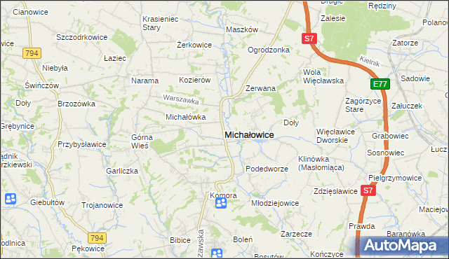 mapa Michałowice powiat krakowski, Michałowice powiat krakowski na mapie Targeo