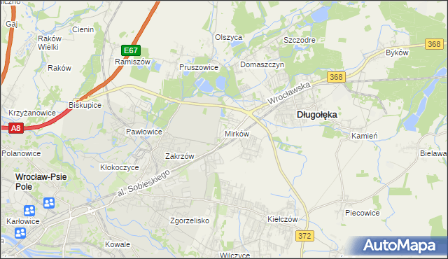 mapa Mirków gmina Długołęka, Mirków gmina Długołęka na mapie Targeo