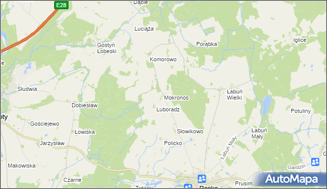 mapa Mokronos gmina Resko, Mokronos gmina Resko na mapie Targeo