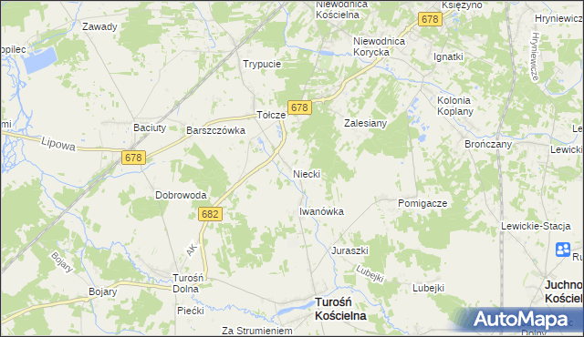 mapa Niecki gmina Turośń Kościelna, Niecki gmina Turośń Kościelna na mapie Targeo