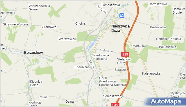 mapa Niedrzwica Kościelna, Niedrzwica Kościelna na mapie Targeo