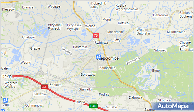 mapa Niepołomice, Niepołomice na mapie Targeo