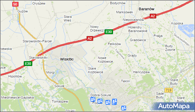 mapa Nowe Kozłowice, Nowe Kozłowice na mapie Targeo