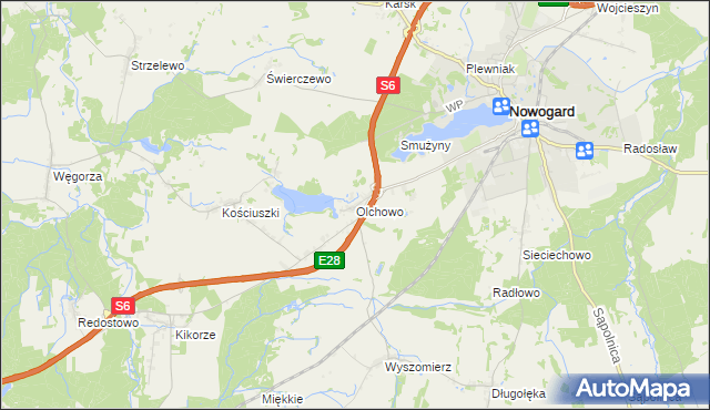 mapa Olchowo gmina Nowogard, Olchowo gmina Nowogard na mapie Targeo