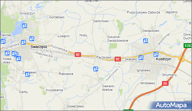 mapa Paczkowo gmina Swarzędz, Paczkowo gmina Swarzędz na mapie Targeo